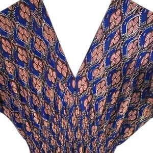 SEVEN ISLANDS Blue & Burgundy Shimmer Dolman Sleeve Boho Maxi Dress Sz 3X